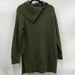 Adrienne Vittadini L Forest Green pullover zipper Cowl Neck Sweater
